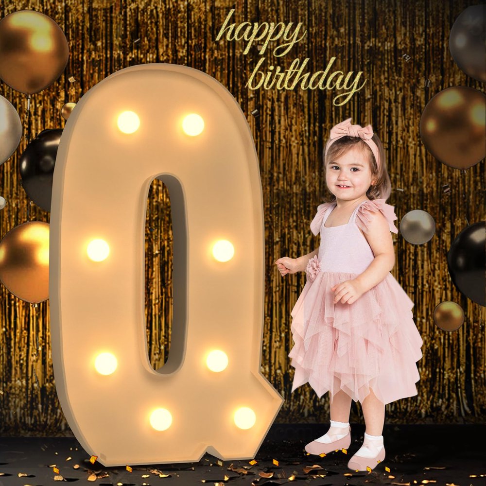 Mixifox Marquee Letters 3 Feet Tall, 3FT Large Light up Letters Q, Big Sign Q with Warm White Light for Birthday Wedding Proposal Engagement Graduation Party Backdrop Decorations