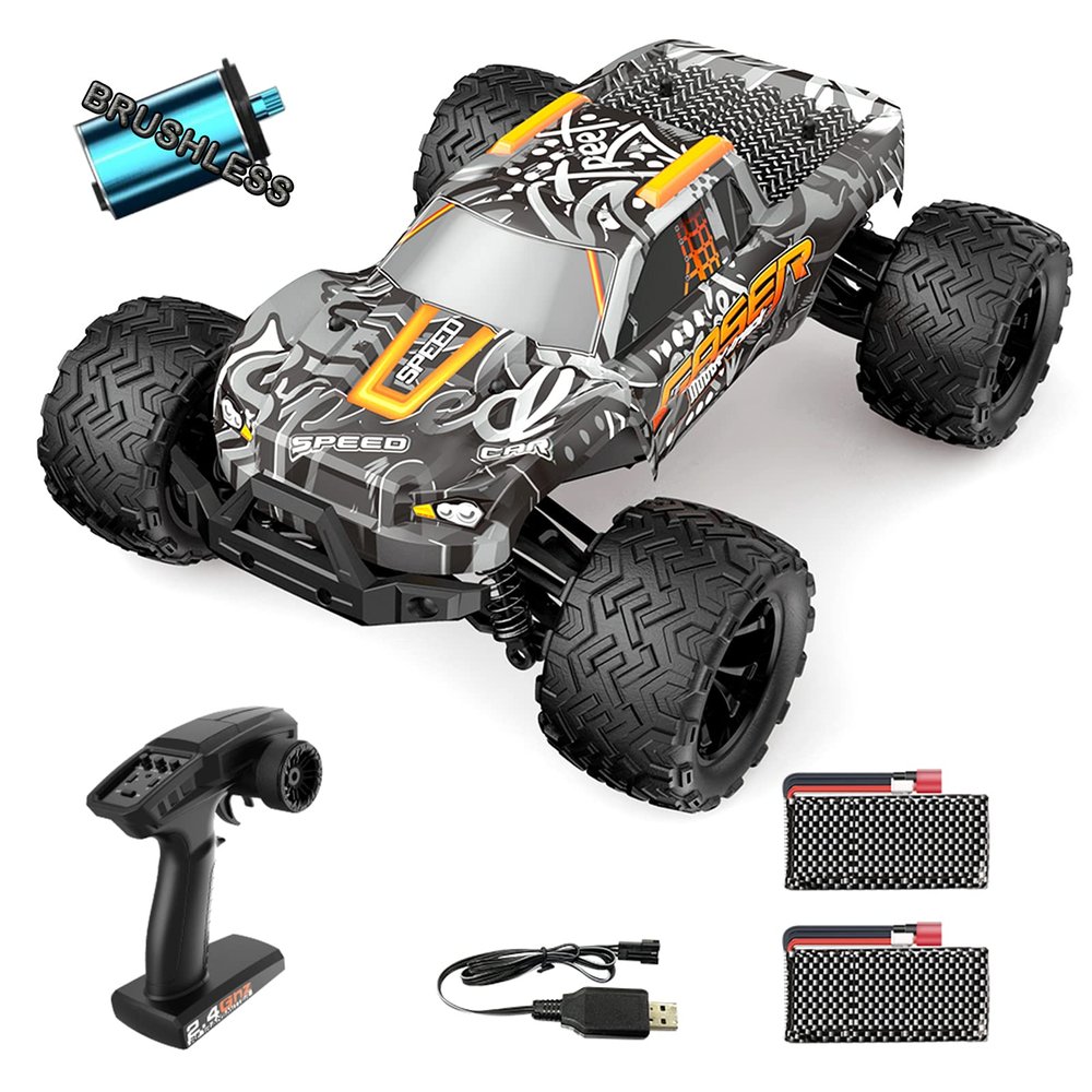 GoolRC Brushless RC Cars for Adults, 1:14 Scale Remote Control Car, 4WD 45KM/H Speed RC Truck, 2.4GHz All Terrains Off Road Monster Truck with 2 Batteries (Grey)