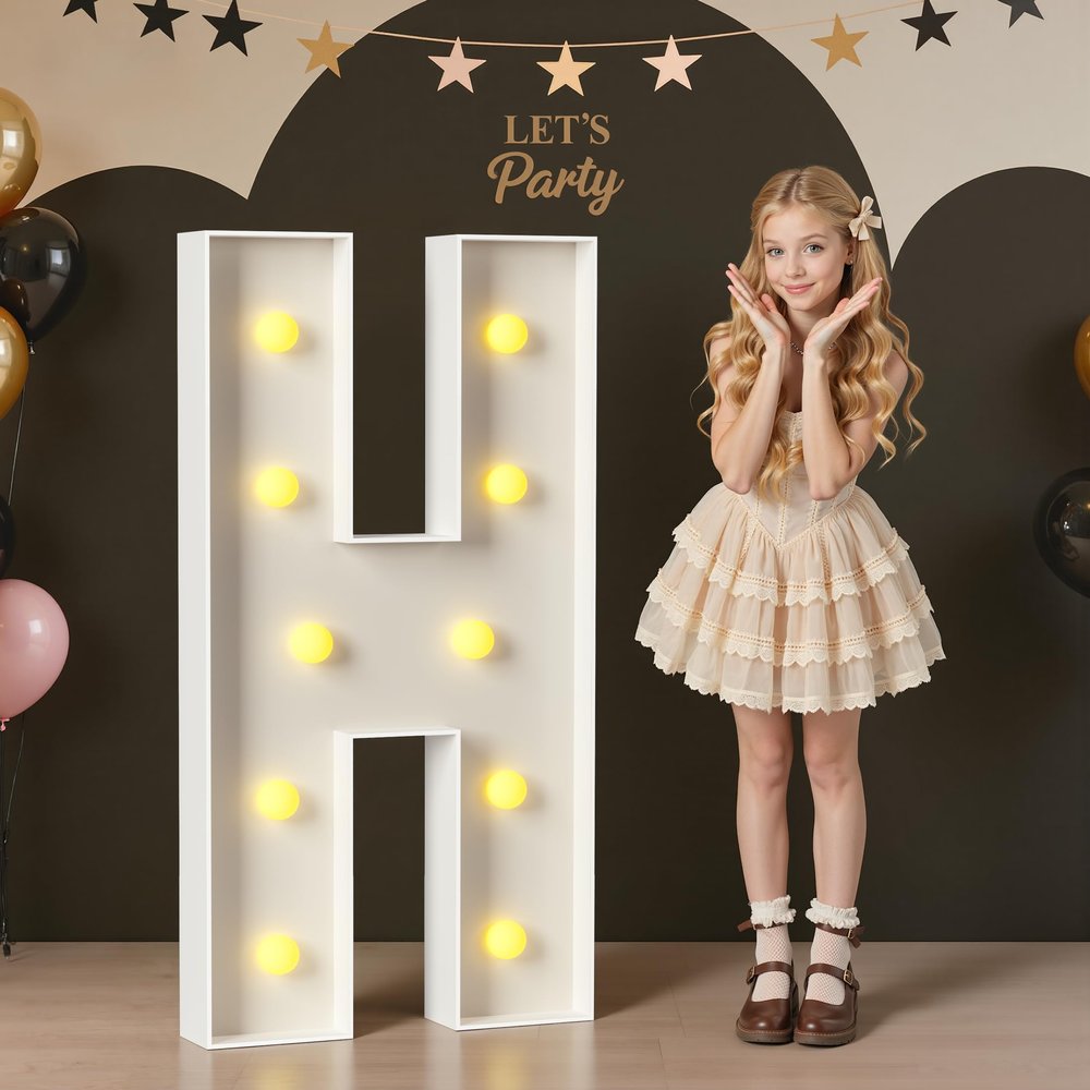 Mixifox Marquee Letters 4 Feet Tall, 4FT Large Light up Letters H, Big Sign H with Warm White Light for Birthday HOCO Wedding Proposal Engagement Graduation Party Backdrop Decorations