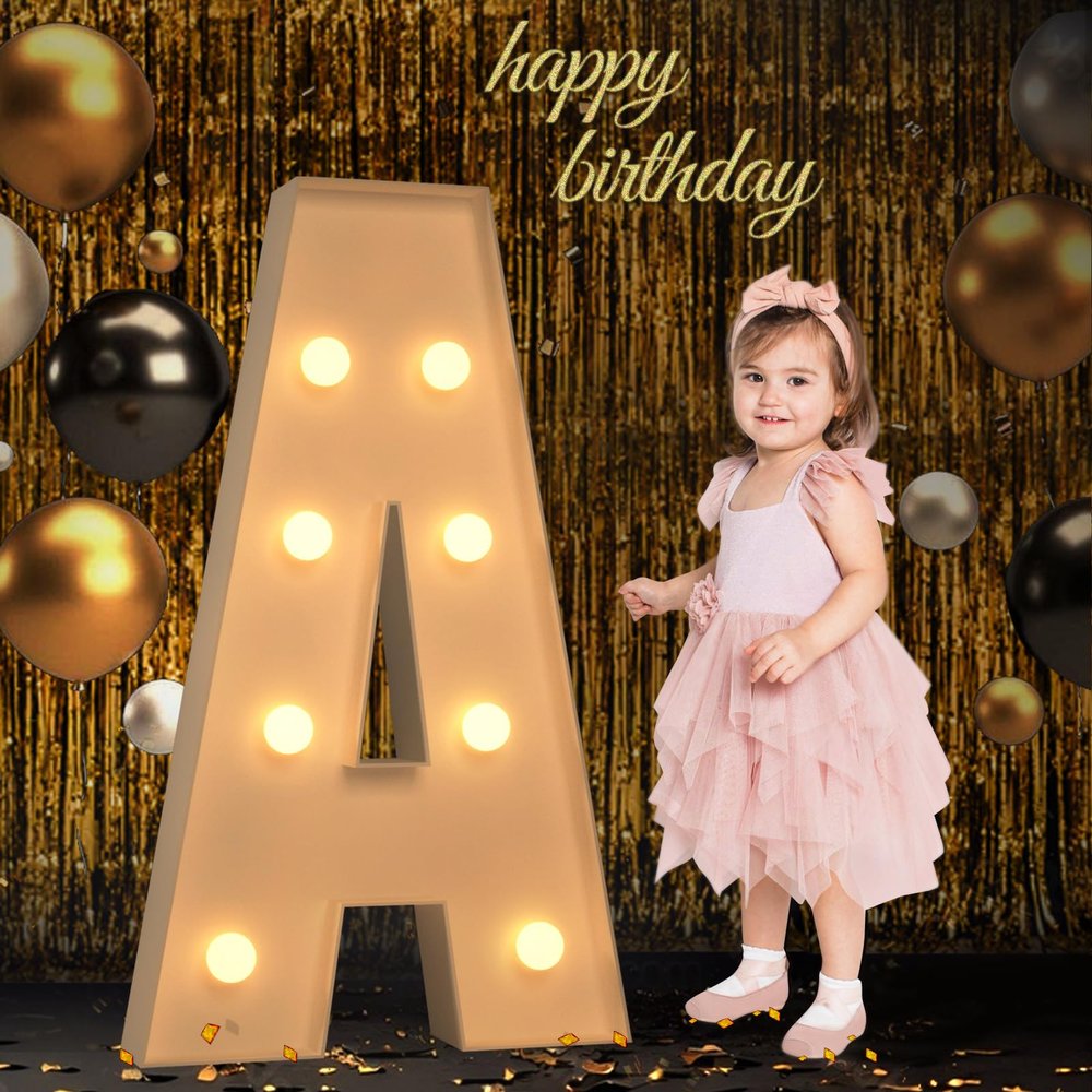 Mixifox Marquee Letters 3 Feet Tall, 3FT Large Light up Letters A, Big Sign A with Warm White Light for Birthday Wedding Proposal Engagement Graduation Party Backdrop Decorations