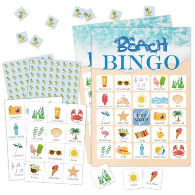 RLCNOT Beach Bingo Game, 24 Player Bingo Game for Teenagers, Summer Beach Party, Bridal Shower, Birthday Party, Hiking, Trip, Family Holiday, Reception Activity Supplies - 009