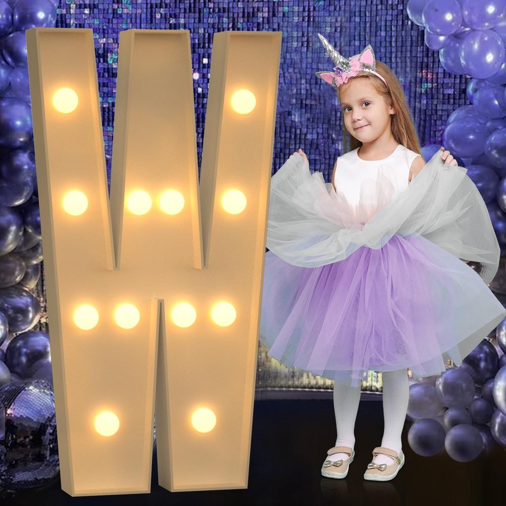 Mixifox Marquee Letters 4 Feet Tall, 4FT Large Light up Letters W, Big Sign W with Warm White Light for Birthday Wedding Proposal Engagement Graduation Party Backdrop Decorations