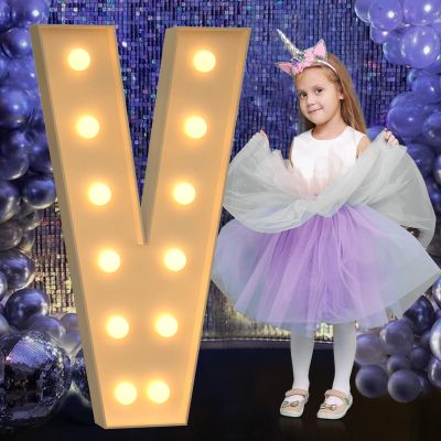 Mixifox Marquee Letters 4 Feet Tall, 4FT Large Light up Letters V, Big Sign V with Warm White Light for 15th XV Birthday Wedding Proposal Engagement Graduation Party Backdrop Decorations