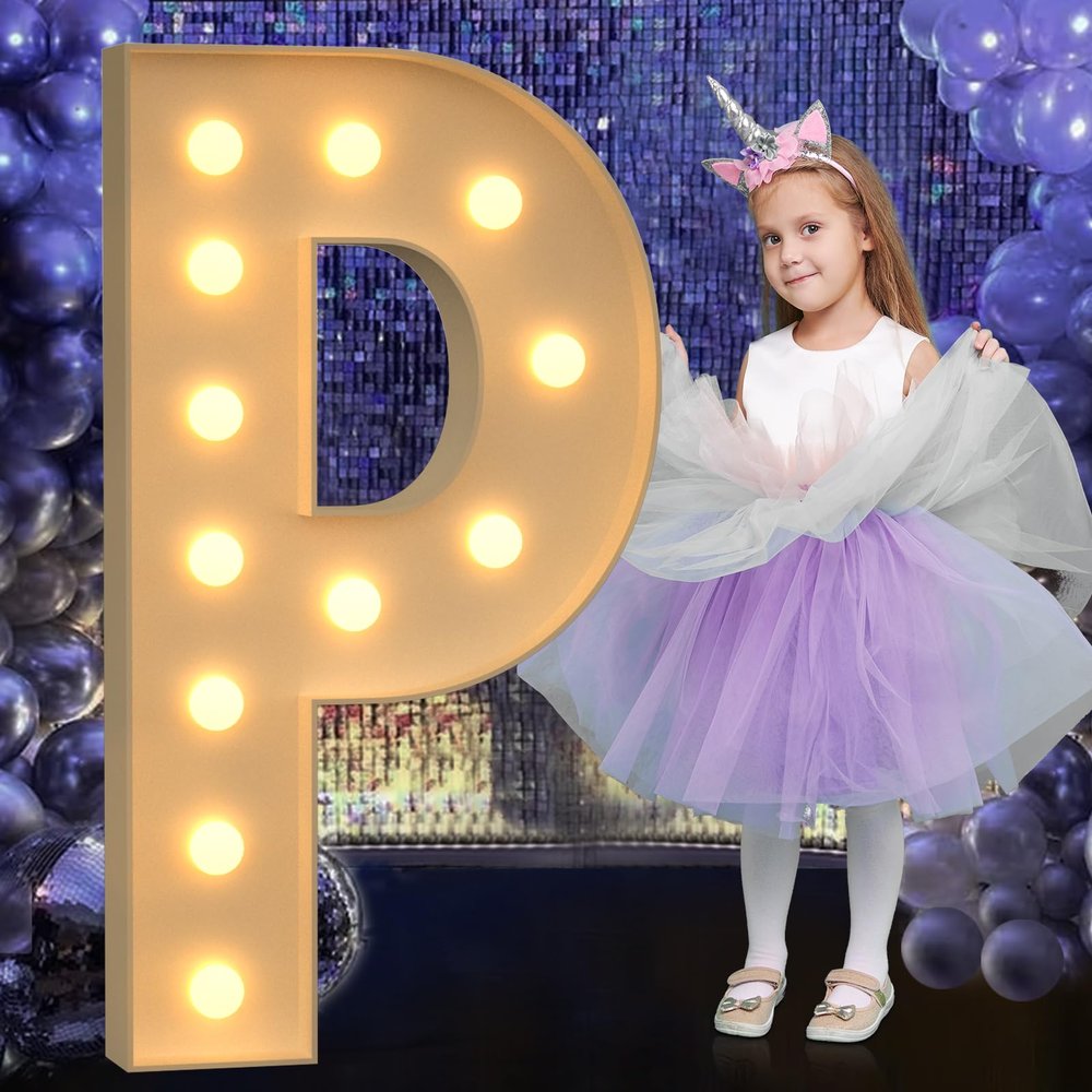 Mixifox Marquee Letters 4 Feet Tall, 4FT Large Light up Letters P, Big Sign P with Warm White Light for Prom Birthday Wedding Proposal Engagement Graduation Party Backdrop Decorations