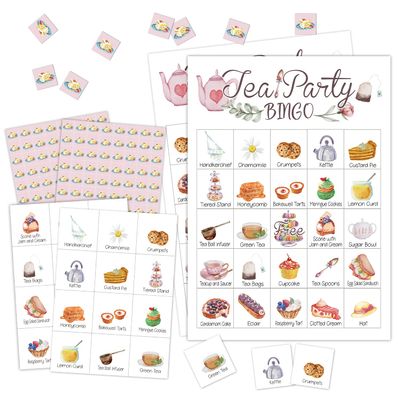 RLCNOT Tea Party Bingo Game, 24 Players Bingo Game for Adult Party, Birthday Party Garden Tea Bridal Party, Reception Activity Supplies - 007