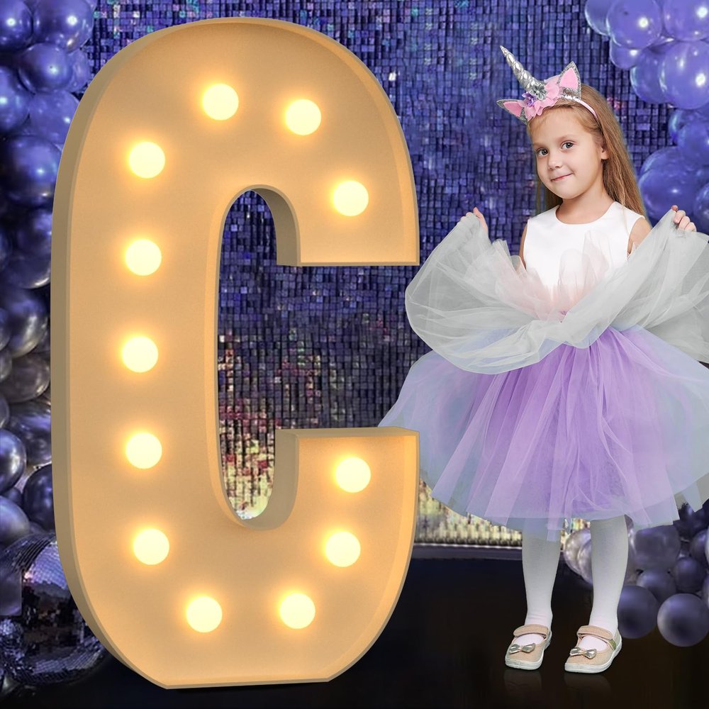 Mixifox Marquee Letters 4 Feet Tall, 4FT Large Light up Letters C, Big Sign C with Warm White Light for Birthday HOCO Wedding Proposal Engagement Graduation Party Backdrop Decorations