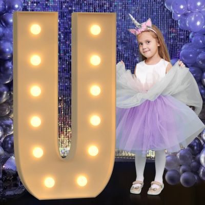 Mixifox Marquee Letters 4 Feet Tall, 4FT Large Light up Letters U, Big Sign U with Warm White Light for Birthday Wedding Proposal Engagement Graduation Party Backdrop Decorations