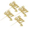 24 Gold Glittered Happy Birthday Cake Cupcake Toppers Party Reception Catering Accessories Craft Decorations Supplies view 1