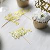 24 Gold Glittered Happy Birthday Cake Cupcake Toppers Party Reception Catering Accessories Craft Decorations Supplies view 3