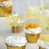 24 Gold Glittered Happy Birthday Cake Cupcake Toppers Party Reception Catering Accessories Craft Decorations Supplies view 4