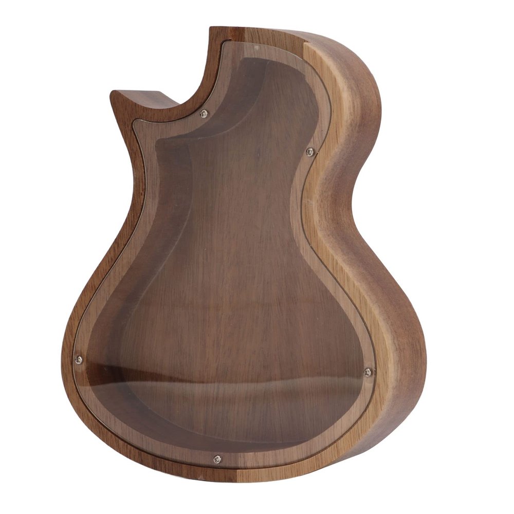 Guitar Piggy Bank, Wooden Piggy Bank Guitar Shaped Piggy Bank with Transparent Cover Money Bank Kids Money Saving Pot Christmas Birthday for Home Decoration Birthday Surprise