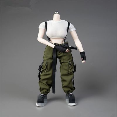 1/6 Scale Female Clothes,Female Combat Uniform Vest Overall Costume Outfit Clothes for 12inch PH TBL JO Action Figure Body (White&Green)