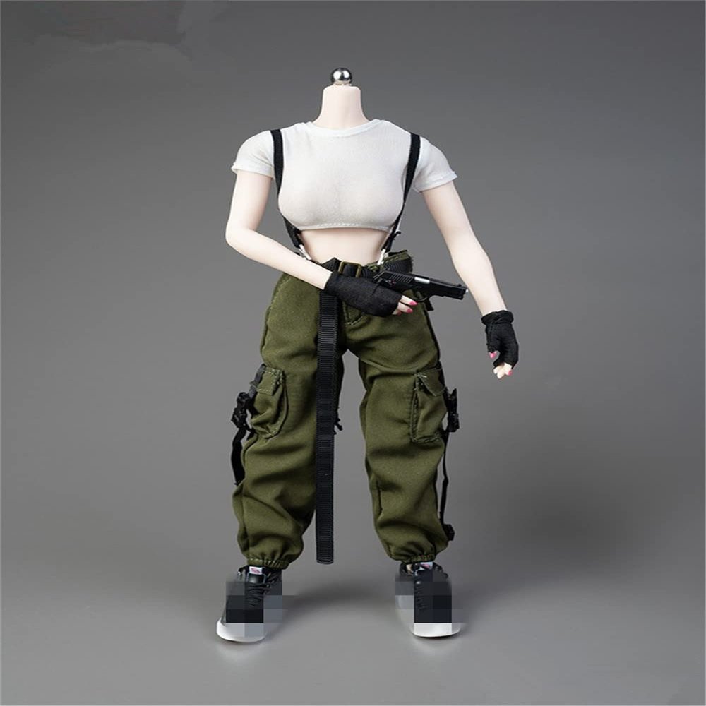 1/6 Scale Female Clothes,Female Combat Uniform Vest Overall Costume Outfit Clothes for 12inch PH TBL JO Action Figure Body (White&Green)