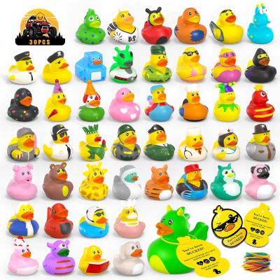 30 Pcs Rubber Ducks with Tags for Ducking,30 Mini Ducks+30 Tags+30 Straps,Toddler Baby Bath Toys Party Favors