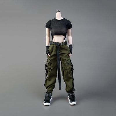 1/6 Scale Female Clothes,Female Combat Uniform Vest Overall Costume Outfit Clothes for 12inch PH TBL JO Action Figure Body (Black&Green)