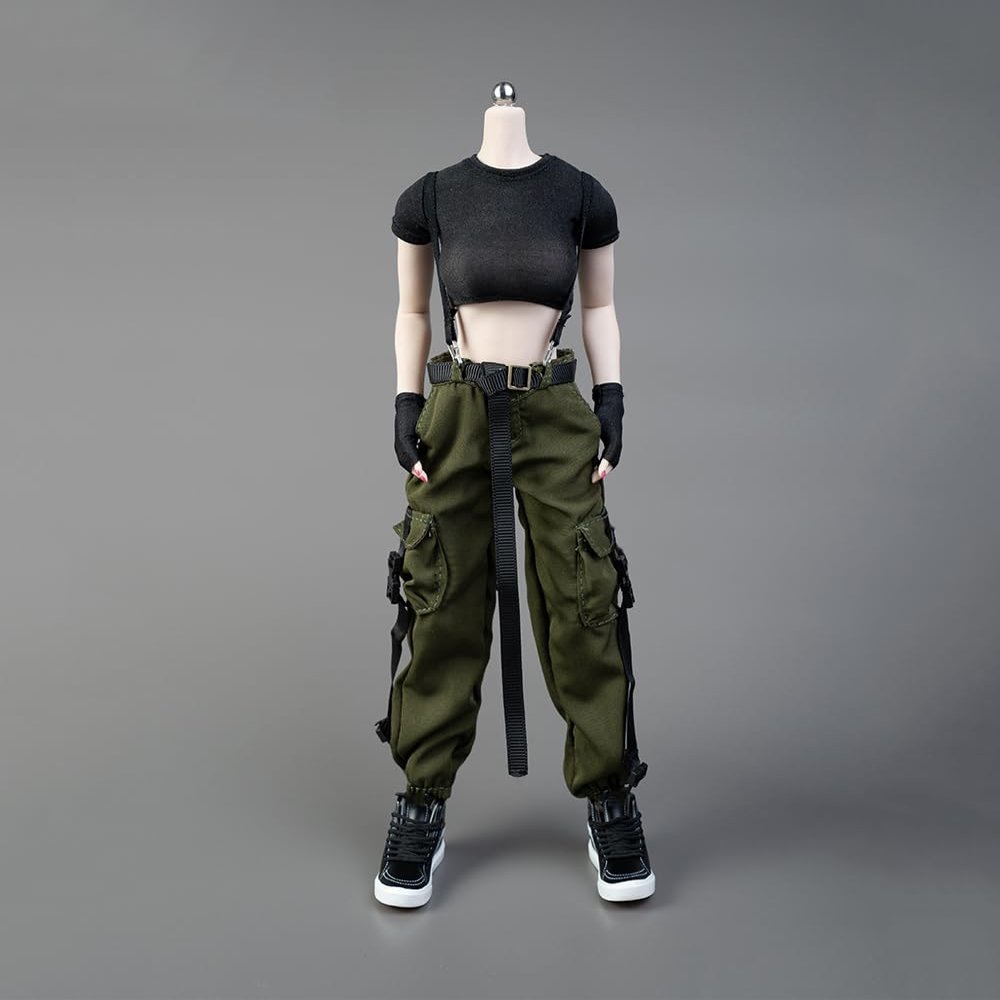 1/6 Scale Female Clothes,Female Combat Uniform Vest Overall Costume Outfit Clothes for 12inch PH TBL JO Action Figure Body (Black&Green)