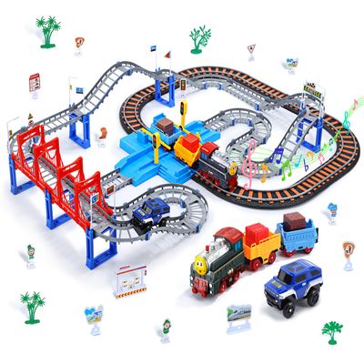CUTE STONE Toy Train Set for Toddler, Train Track Set with Cars, Electric Train with Realistic Sound, Train Track Playset for 3 4 5 Years Old Girls Boys