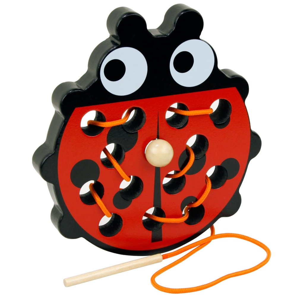 Sealive Wooden Lacing Toys for Toddlers - Fun Learning Activity for Preschoolers | Develop Fine Motor Skills | Durable Montessori Toy for Travel (Ladybug)