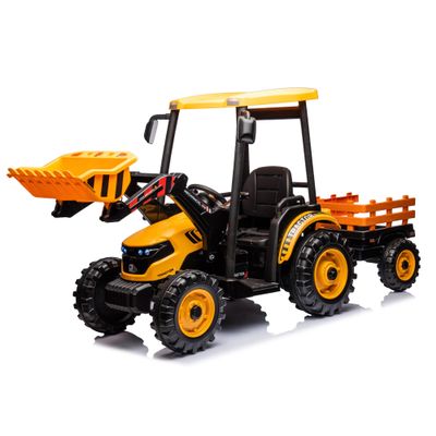Kidsera 24V Kids Ride on Tractor with Trailer & Front Loader, 3 In1 Tractor 4-Gearbox 24volt Dual Motors Metal Frame, 24V Ride on Toys for Big Kids, Power Wheels Kids Electric Vehicles (Yellow)