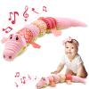AWOTOY Baby Toys 0 to 12 Months, Musical Stuffed Animal Activity Soft Toys with Multi-Sensory Crinkle, Rattle and Textures,Infant Tummy Time Toys for Newborn Boys Girls, Crocodile, Pink view 1