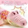 AWOTOY Baby Toys 0 to 12 Months, Musical Stuffed Animal Activity Soft Toys with Multi-Sensory Crinkle, Rattle and Textures,Infant Tummy Time Toys for Newborn Boys Girls, Crocodile, Pink view 2