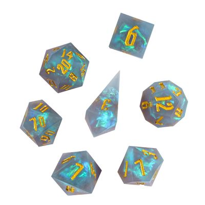 Cusdie Frosted Dice Sharp Edges DND Dice, 7 PCs D&D Dice, Handcrafted Polyhedral Dice Set, for Role Playing Game Pathfinder(Grey)