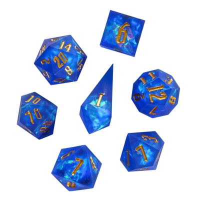 Cusdie Frosted Dice Sharp Edges DND Dice, 7 PCs D&D Dice, Handcrafted Polyhedral Dice Set, for Role Playing Game Pathfinder(Blue)