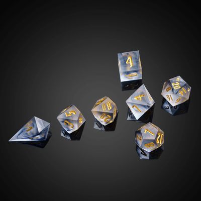 Cusdie Frosted Dice Sharp Edges DND Dice, 7 PCs D&D Dice, Handcrafted Polyhedral Dice Set, for Role Playing Game(Black)