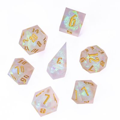 Cusdie 7 Pcs Frosted Dice Sharp Edges DND Dice, Handcrafted Polyhedral Dice Set, for Role Playing Game Pathfinder(Transparent)
