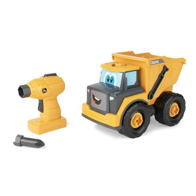 Build-A-Buddy John Deere Dump Truck Toy - Buildable Dump Truck Take Apart Toys with Toy Drill - AA Batteries Included - STEM Building Toys - Yellow - Construction Toys for Kids Ages 18 Months and Up