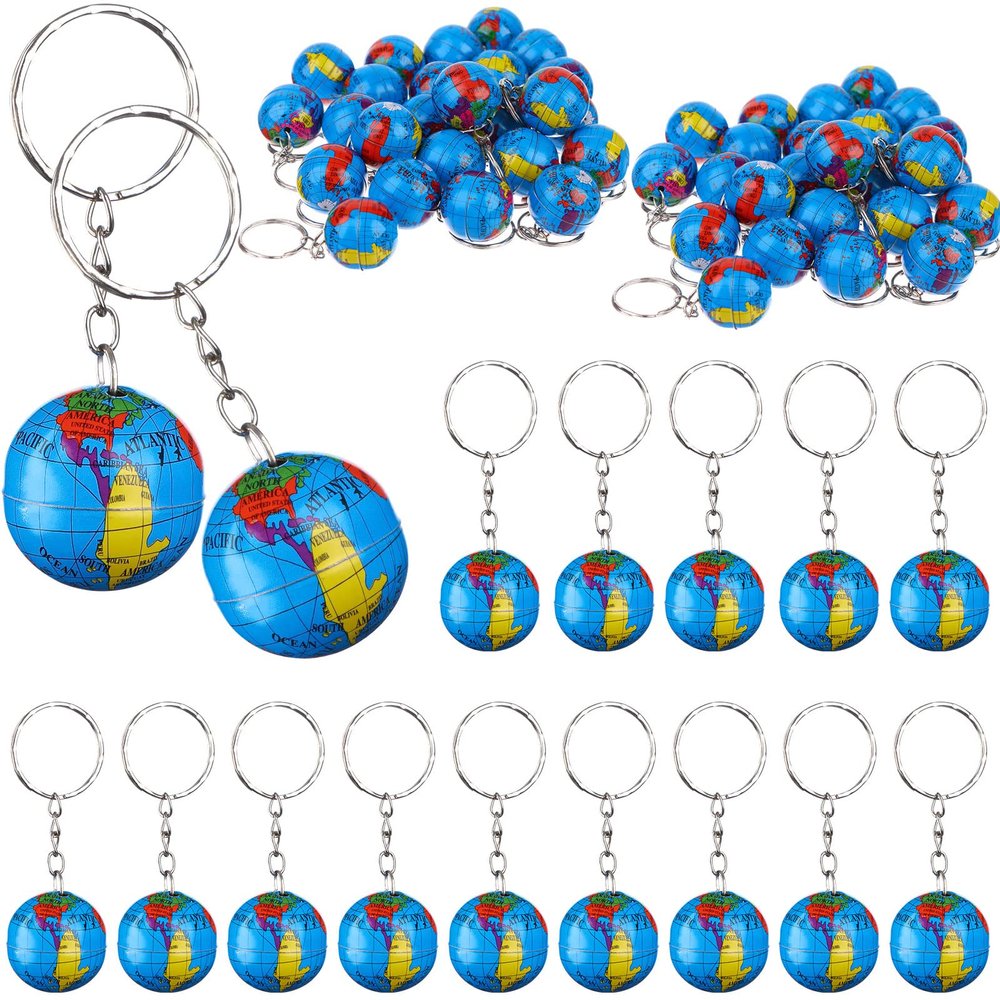 1" Globe Keychains Earth Globe Key Chains, 100 Pcs Mini Backpack Hook for Travelers,Ball Keyring Pendant for Bag&Belt Loop Accessory,Back to School Item,Arts and Crafts,Educational Tool,Party Favors