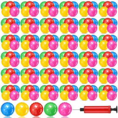 Lenwen 200 Pcs Knobby Balls 6.3 Inch Soft Bouncy Balls Bulk Inflatable Sensory Toys with Air Pump Spiky Massage Stress Toys Bouncy Party Favor for Kids Baby Toddlers Playground Backyard Pool, 5 Color