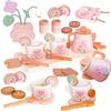 Wooden Tea Set for Little Girls, Pretend Play Tea Party Set Toy with 27 PCS Play Kitchen Accessories, Princess Tea Set Toy, Birthday Gift for Kids 3-5 Years Old, Improve Imagination view 1