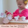 Wooden Tea Set for Little Girls, Pretend Play Tea Party Set Toy with 27 PCS Play Kitchen Accessories, Princess Tea Set Toy, Birthday Gift for Kids 3-5 Years Old, Improve Imagination view 2