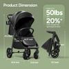 Mompush Nova Baby Stroller for Toddler, Infant & Newborn | Spacious Seat & Lie-Flat Mode | Compact One-Hand Fold, UPF 50+ Canopy & All-Wheel Suspension | Includes Rain Cover & Cup Holder view 3