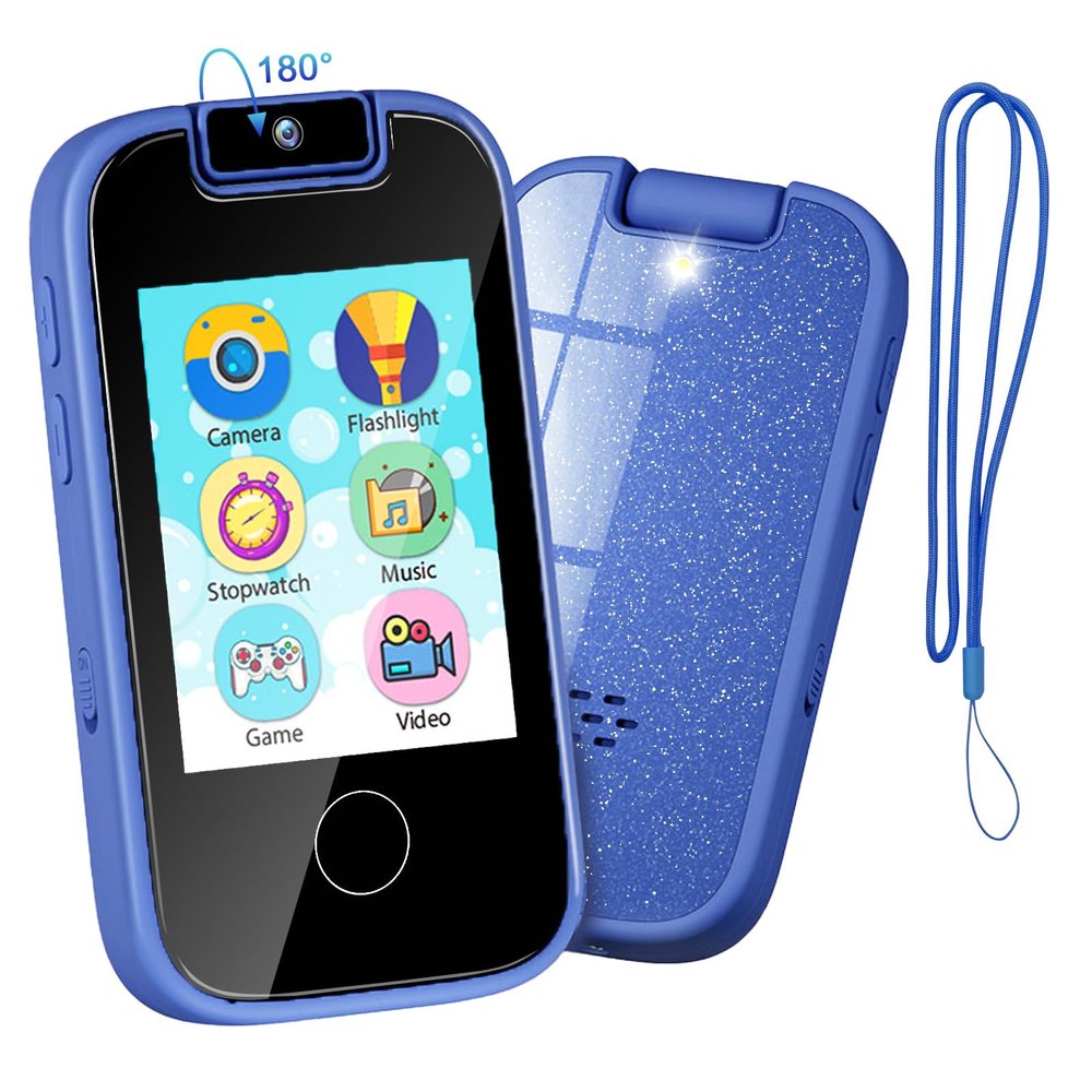 PTHTECHUS Kids Phone Toys for Girls Boys - Toddler Touchscreen MP3 Music Player with Dual Camera, Habit Tracker, Games, Alphabet, Educational Learning Toys Birthday Easter Gifts for 3-7 with SD Card