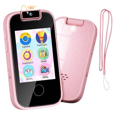 PTHTECHUS Kids Phone Toys for Girls Boys - Toddler Touchscreen MP3 Music Player with Dual Camera, Habit Tracker, Games, Alphabet, Educational Learning Toys Birthday Gifts for 3-7 with SD Card Pink