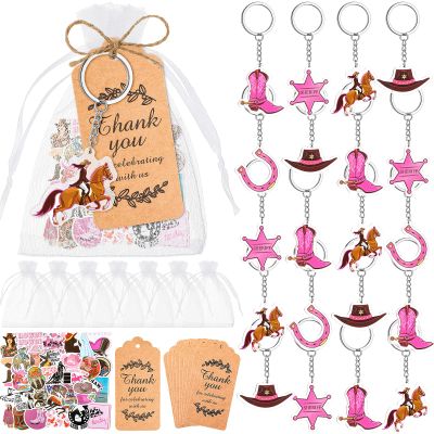 Sasylvia 159 Pcs Cowgirl Party Favors Include 36 Pink Cowgirl Acrylic Keychains 36 Organza Bags 36 Tags 50 Stickers Rope Western Disco Horse Rodeo Derby Wild West Birthday Baby Shower Party Supplies
