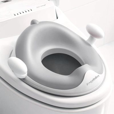 ANGELBLISS Baby Potty Training Toilet Seat with Soft Cushion Handles, Haute Collection, Double Anti-Slip Design and Splash Guard for Boys and Girls (Grey)