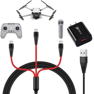 Charger for DJI Neo, Mini 4K, 2 SE, 3 Pro, 4 Pro, Air 2S, Avata, Mavic Drones - 3-in-1 USB Type C 3A Fast Charging Cable With 18W Adapter for DJI FPV Accessories, 4ft Long