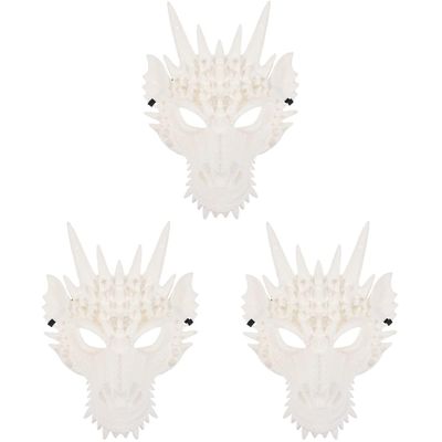 LUOZZY 3pcs Dragon Mask Chinese Dragons Cosplay Skull Cover White Animal Masks Dragon Cosplay Halloween Masquerade Party Costume Accessory
