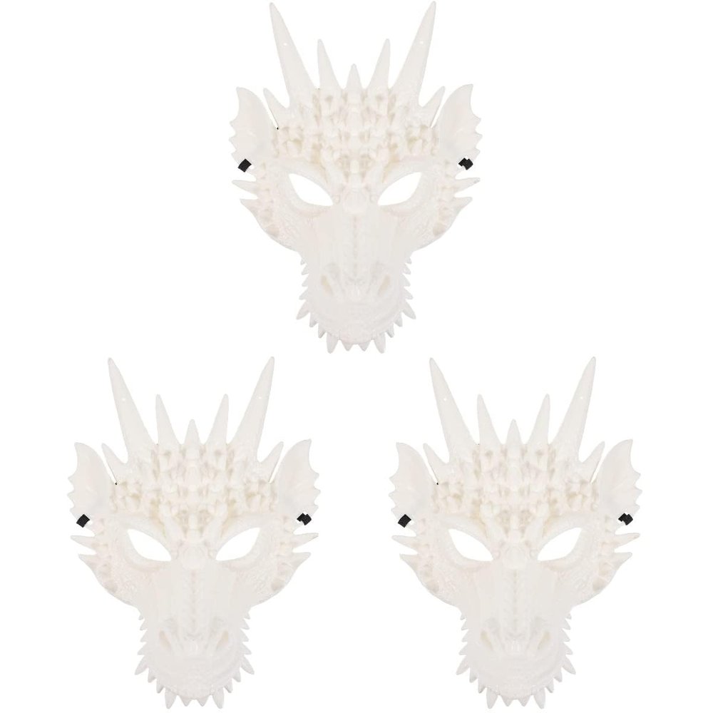 LUOZZY 3pcs Dragon Mask Chinese Dragons Cosplay Skull Cover White Animal Masks Dragon Cosplay Halloween Masquerade Party Costume Accessory