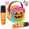 IROO Mini Karaoke Machine for Kids, Halloween Party Supplies & 2025 TOP Toy Gifts Ideas for Girls Boys Ages 4-12, Portable MP3 Player with 2 Wireless Mics for Birthday Christmas Singing GamesPumpkin view 1