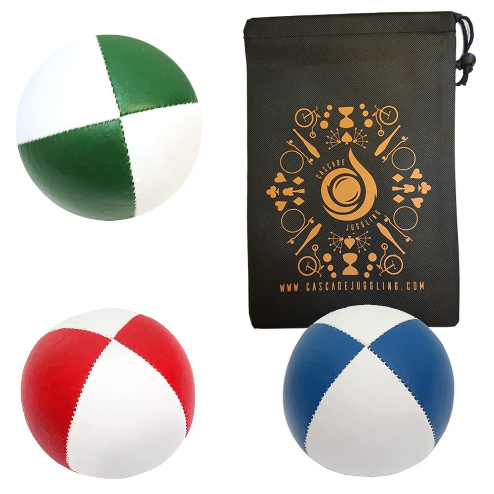 3 x Pro 76g Cascade Mini Juggling Balls - Small Sized Quality Thud Juggling Balls & Bag - Set of 3 Juggling Balls (White Theme Mix)