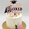1 PCS She Believed She Could So She Did Cake Topper Glitter Congrats 2024 Grad Cap Cake Pick Class of 2024 Cake Decoration for 2024 Graduation Theme Party Decorations Supplies Rose Gold view 4