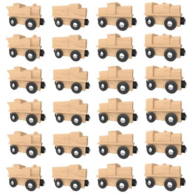 Orbrium 24 Unpainted Wooden Trains Engines Cars Compatible with Thomas Brio Magnetic, Toy Trains for Kids Boys Girls Train Theme Birthday Party Favors Craft DIY Creative Activity