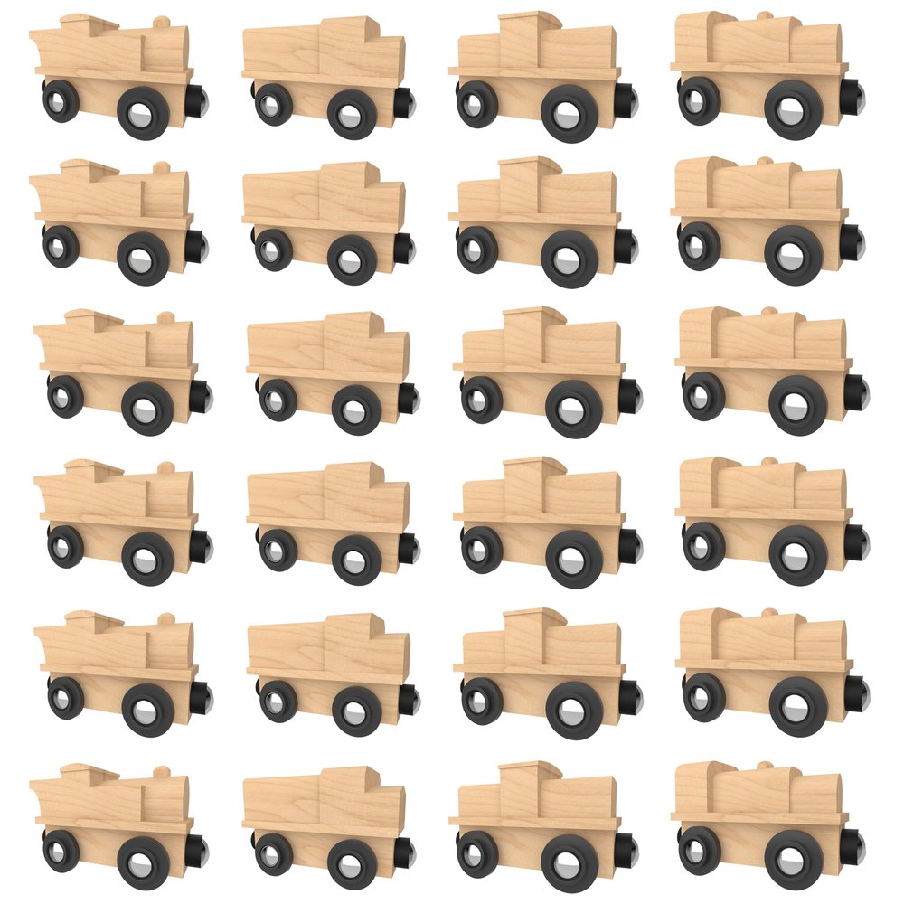 Orbrium 24 Unpainted Wooden Trains Engines Cars Compatible with Thomas Brio Magnetic, Toy Trains for Kids Boys Girls Train Theme Birthday Party Favors Craft DIY Creative Activity