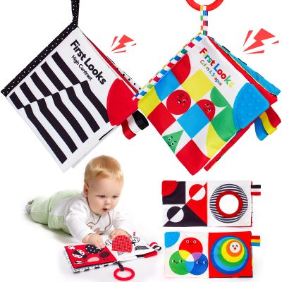 hahaland Baby Books 0-6 Months - 2PCS Infant Toys 0-6m Tummy Time Babies Toy Newborn Toys High Contrast Visual Development Sensory Book Baby Girl Boy Shower Valentine Birthday Easter Basket Stuffers