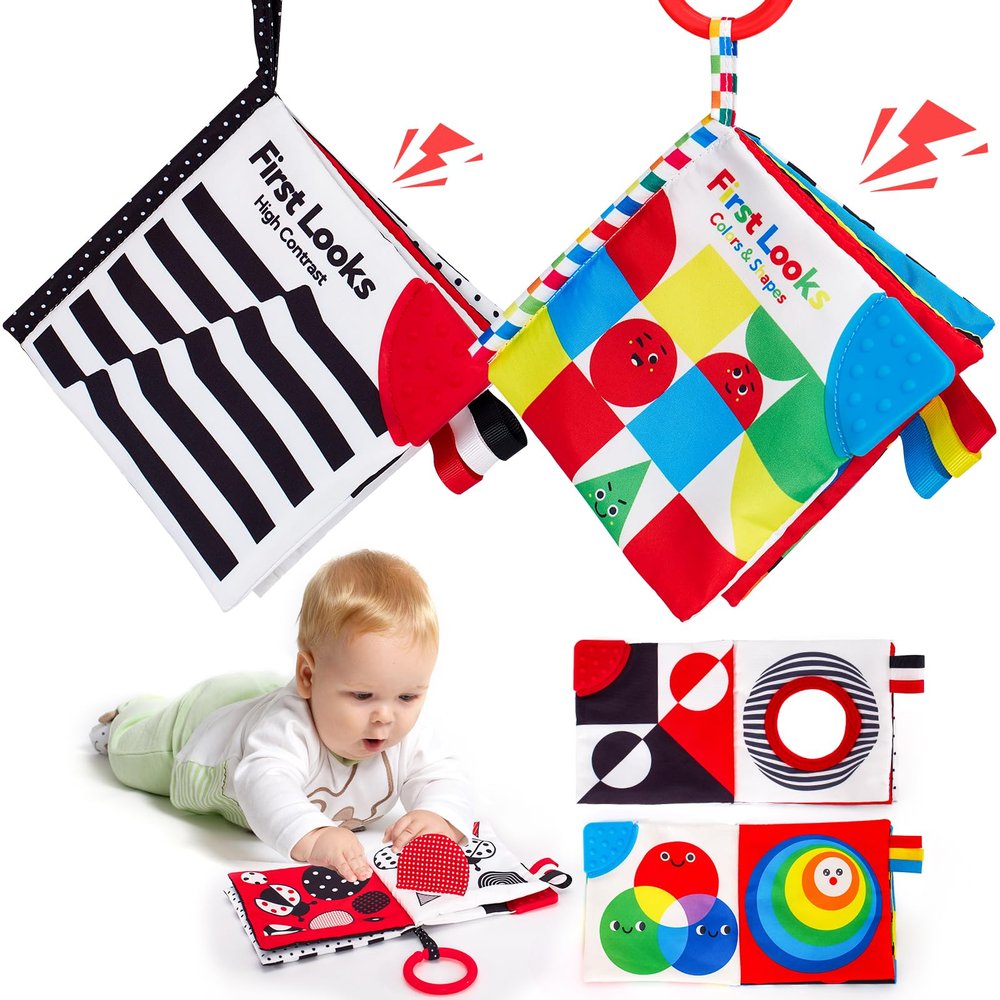 hahaland Baby Books 0-6 Months - 2PCS Infant Toys 0-6m Tummy Time Babies Toy Newborn Toys High Contrast Visual Development Sensory Book Baby Girl Boy Shower Valentine Birthday Easter Basket Stuffers