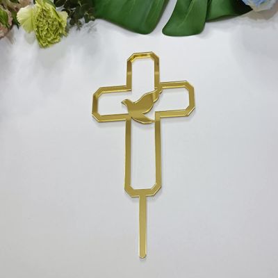 10pcs of Religious Cake Topper,Cross With a Dove Acrylic Cake Topper,Holy Spirit Topper,Confirmation Topper Religious Birthday Wedding Modern Elegant (6'', Gold Mirror)